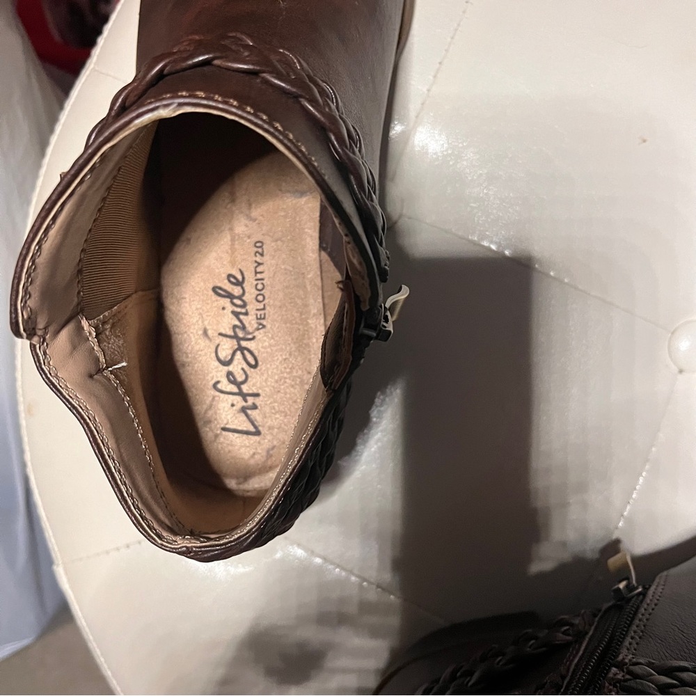 Life Stride Dark Brown Adriana Ankle Boots with Braided Strap NWOT - Picture 2 of 6